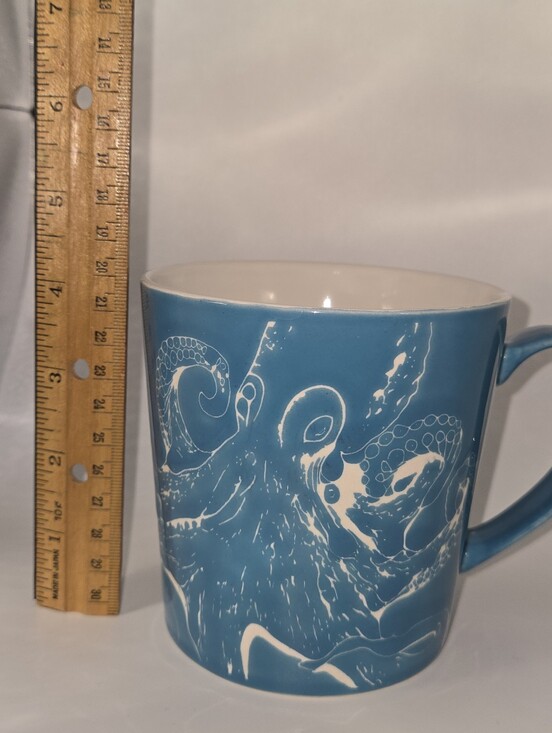 The Unbranded Brand Other - Blue White Octopus Ceramic Coffee Mug Etched Textured Nautical Ocean